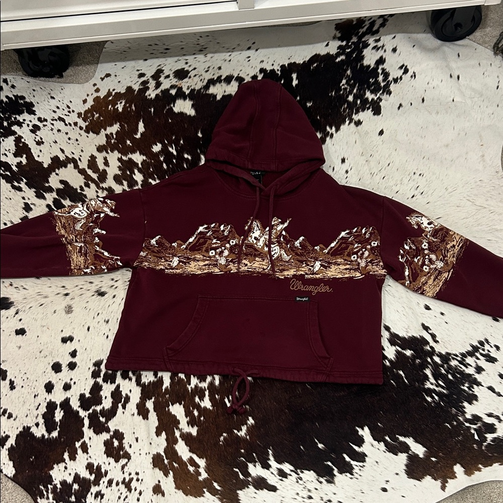 Wrangler Maroon Hoodie with Tan Mountain Graphic